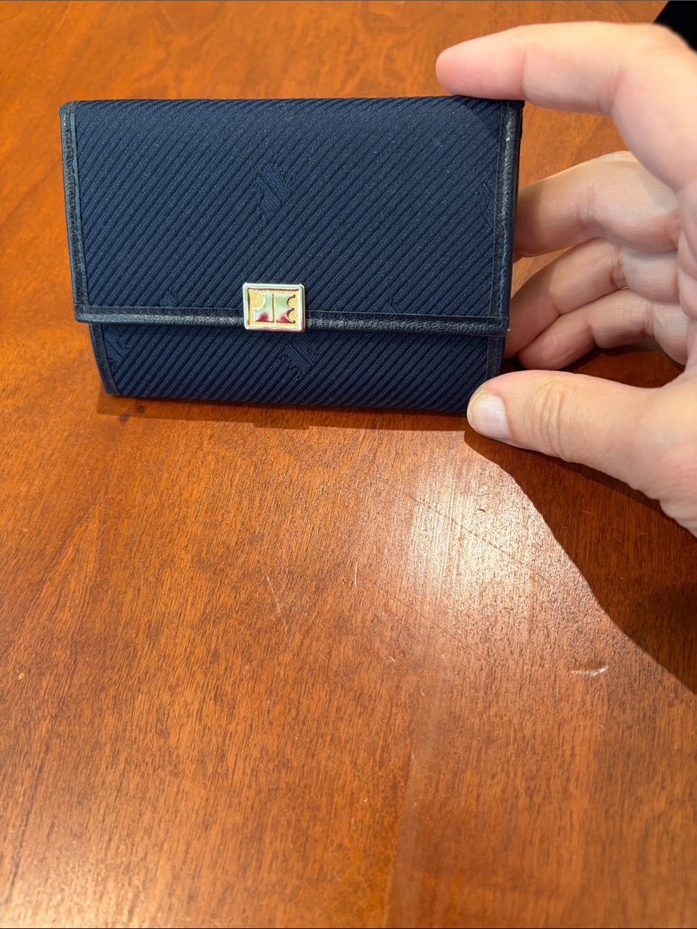Jacques Esterel Navy Textured Trifold Wallet with Gold Accent made in France